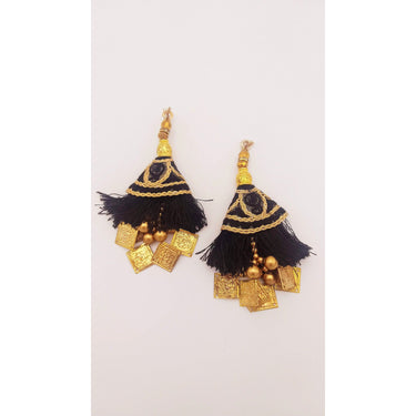 Black Tassels With Gold Beads, Beaded Tassels With Black and Gold Embroidery, Traditional Indian Latkan